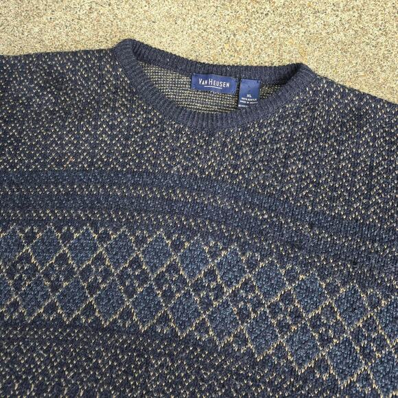 Vtg 90s VAN HEUSEN Abstract Geometric All Over Knit Pattern Crewneck Sweater XL - Picture 3 of 6